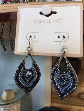 Carole Inc. Blue Beaded Teardrop Earrings